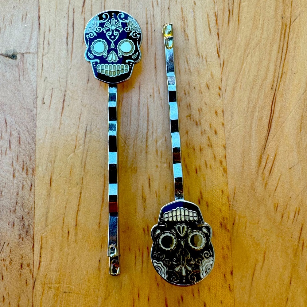 Pair Sugar Skull Barrettes